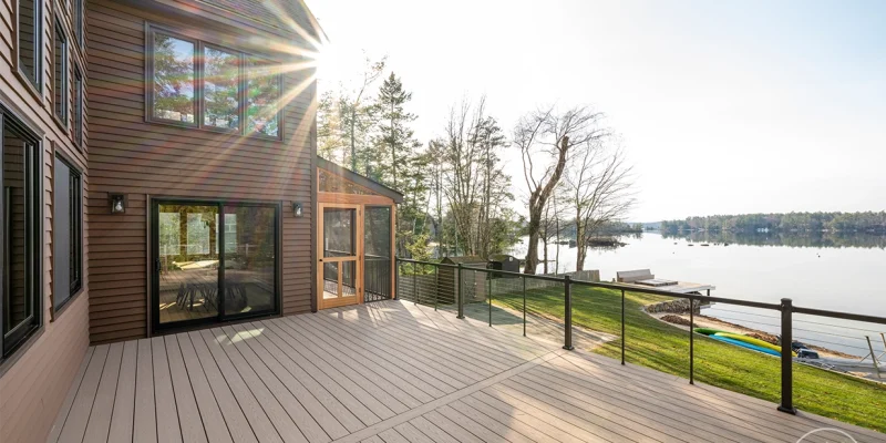 New Azek PVC Brownstone Deck with Keylink Cable Railings